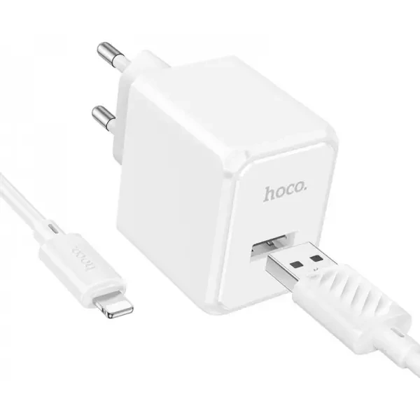 Мережевий зарядний пристрій Hoco CS11A 2.1A + cable USB to Lightning 1m White