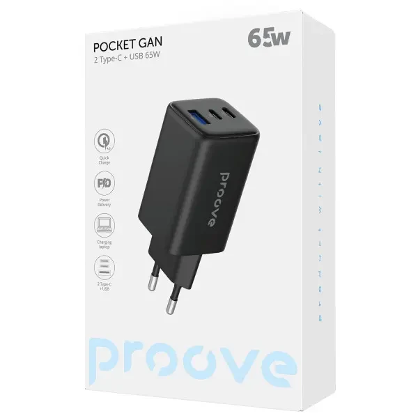 Мережевий зарядний пристрій Proove Pocket GaN 65W (2Type-C + USB) Black (WCPG65121201) 2