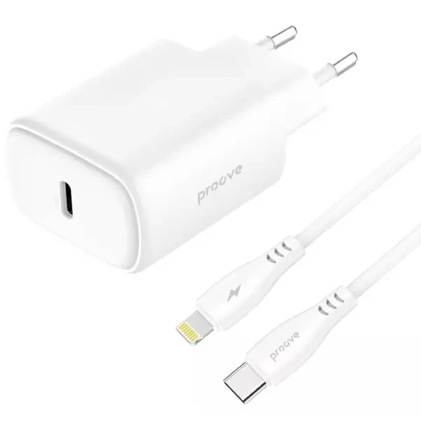 Мережевий зарядний пристрій Proove Silicone Power 2 20W (Type-C) + cable Type-C to Lightning 1m White (WCSP22010002) 4