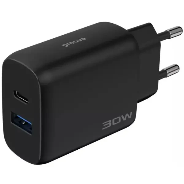 Мережевий зарядний пристрій Proove Silicone Power 2 30W (Type-C + USB) + cable Type-C to Type-C 1m Black (WCSP23011001) 4