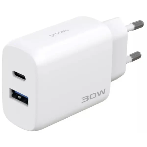 Мережевий зарядний пристрій Proove Silicone Power 2 30W (Type-C + USB) + cable Type-C to Type-C 1m White (WCSP23011002) 4