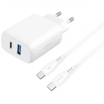 Мережевий зарядний пристрій Proove Silicone Power 2 30W (Type-C + USB) + cable Type-C to Type-C 1m White (WCSP23011002)