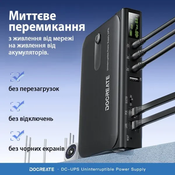 DM Портативне джерело живлення для роутера Docreate 36W DC1036L UPS (No battery) Black EU 2