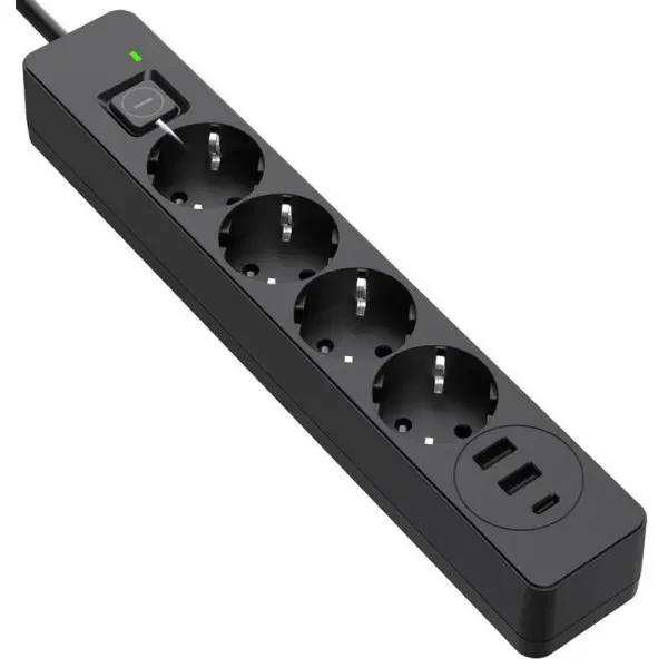 ColorWay Фільтр живлення СolorWay 4 розетки, 2USB-A,Type-C (24W) 2м Black (CW-CHE432PDB)