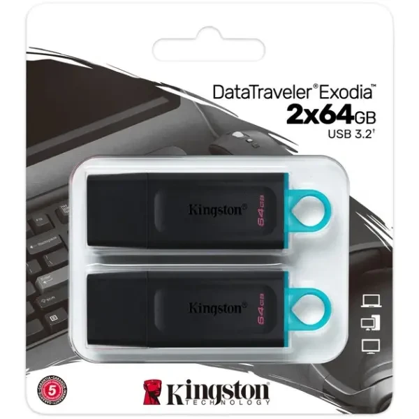 Флеш пам'ять Kingston DT Exodia 64GB USB 3.2 Black/Blue 2 Pieces (DTX/64GB-2P) 2