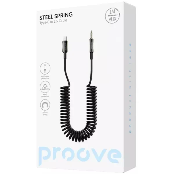AUX кабель Proove Steel Spring Type-C to 3.5mm 1m Black (ACSS00005201) 2