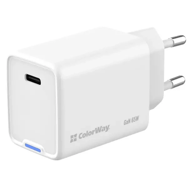 Мережевий зарядний пристрій ColorWay GaN Mini 65W PD Port PPS USB-C White (CW-CHS049PD-WT) 3