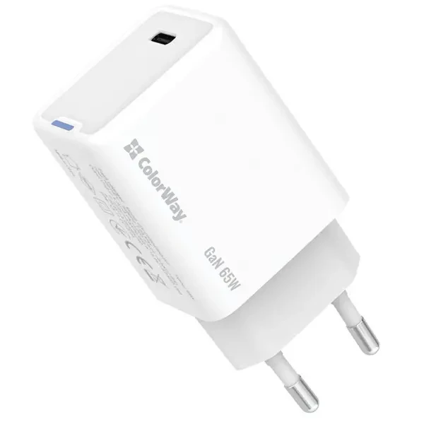 Мережевий зарядний пристрій ColorWay GaN Mini 65W PD Port PPS USB-C White (CW-CHS049PD-WT)