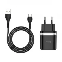Мережевий зарядний пристрій Hoco C12Q Smart QC3.0 + cable Type-C Black