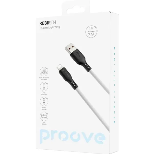 Кабель Proove Rebirth USB to Lightning 2.4A 1m Black-White (CCRE60001102) 2