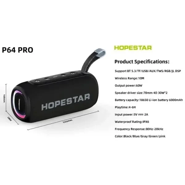 Колонка Bluetooth Hopestar P64 Pro Black 2