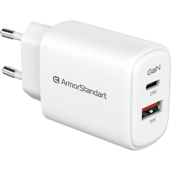 Зарядний пристрій ArmorStandart AR-T252WEU 25W GaN Type-C+USB White (ARM89532) 3
