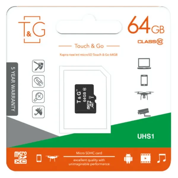Карта пам'яті T&G microSDXC 64GB UHS-I Class 10 (TG-64GBSDCL10-00)