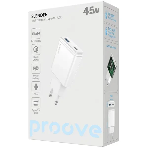 МЗП Proove Slender 45W (Type-C + USB) White (WCSL45110002) 7