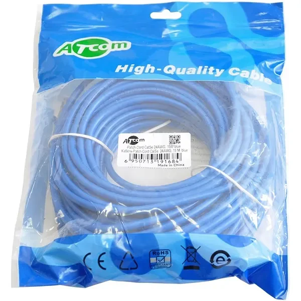 Патч-корд Atcom UTP, RJ45, Cat.5e, 15m, Синій (9168) 3