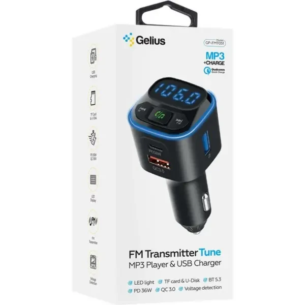 FM-трансмітер Gelius Tune GP-FMT051 36W QC+DP Black 7
