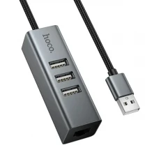 USB HUB Hoco HB1D USB to USB+3*RJ45 Metal Gray