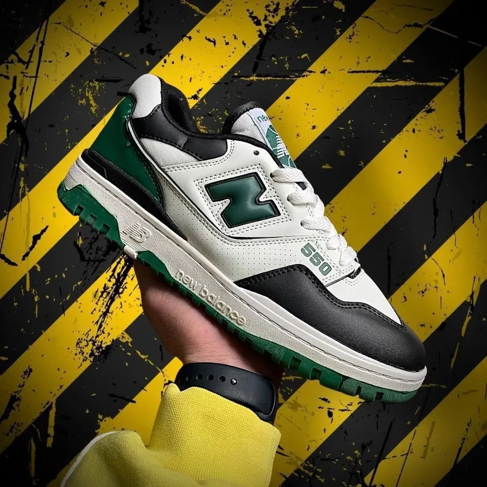 Кроссовки Мужские New Balance 550 Black & White & Green Арт 160 (изнашня Беленс) 4
