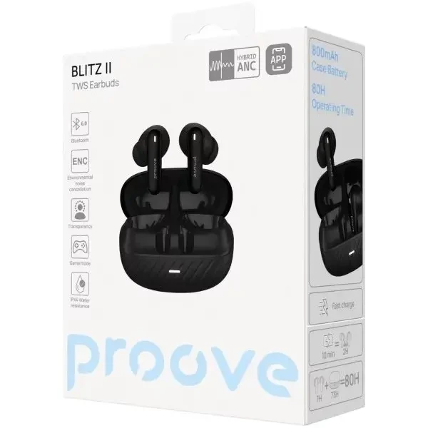 Bluetooth-гарнитура Proove Blitz II TWS with Hybrid ANC (APP) Black Matte (TWBL2001AP19) 4