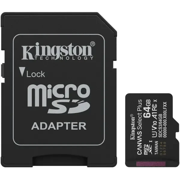 Карта пам'яті Kingston Canvas Select Plus microSDXC 64GB UHS-I R100MB/s + адаптер (SDCS3/64GB)