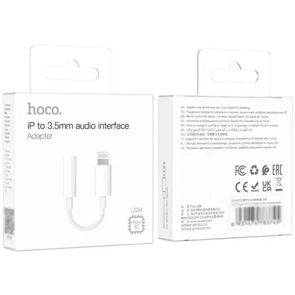 Перехідник Hoco LS34 Lightning to 3.5mm White 2