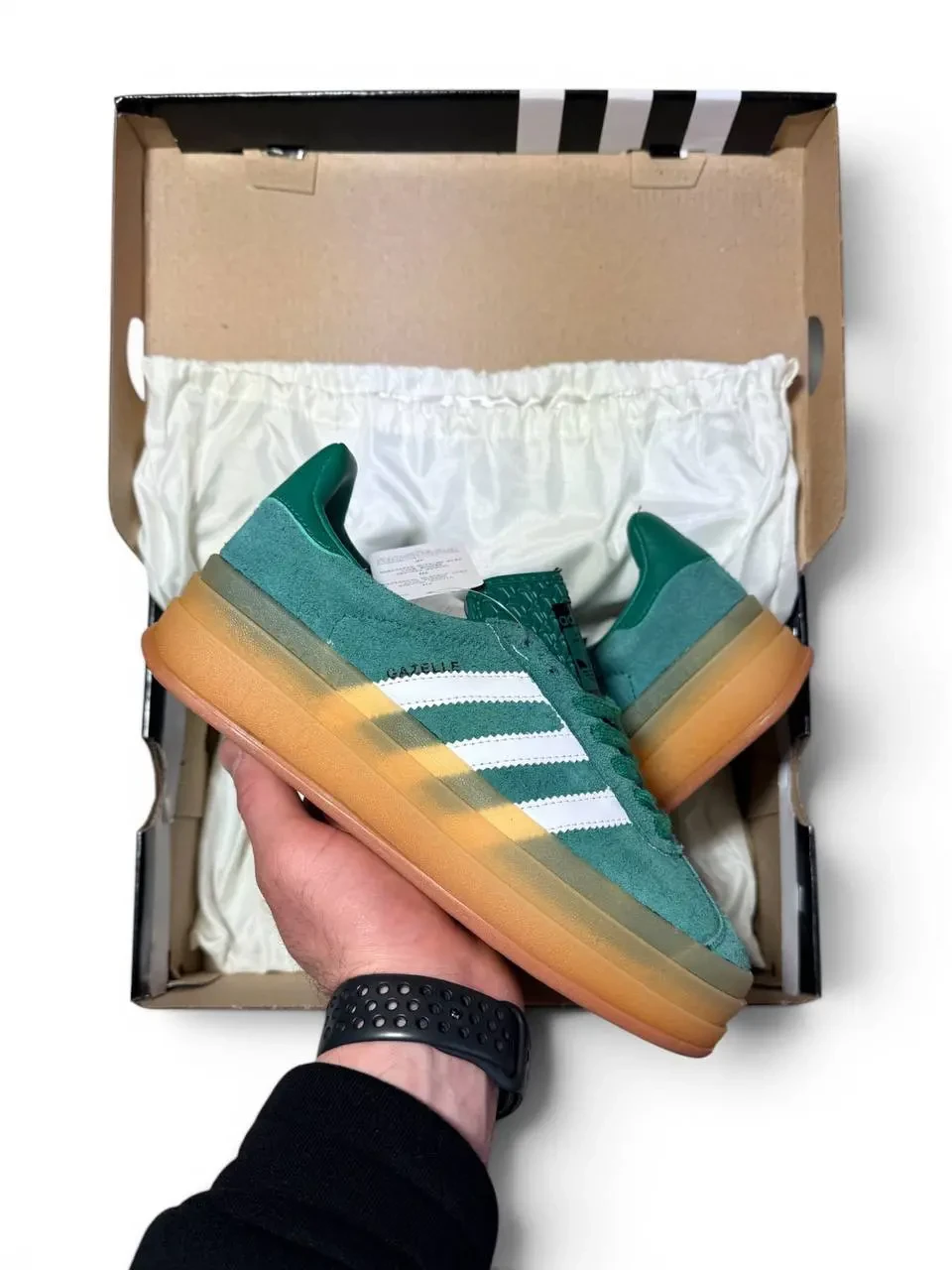Кроссовки Женские Adidas Gazelle Green White Арт 210 (Адидас Газель, унисекс) 2
