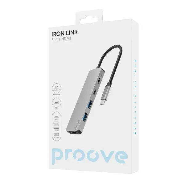 USB HUB Proove Iron Link 5 in 1 (2*Type-C + 2*USB3.0 + HDMI) Silver (HBIL00222024) 3