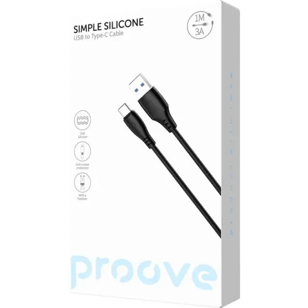 Кабель Proove Simple Silicone USB to Type-C 3A 1m Black (CCSS15001201) 2