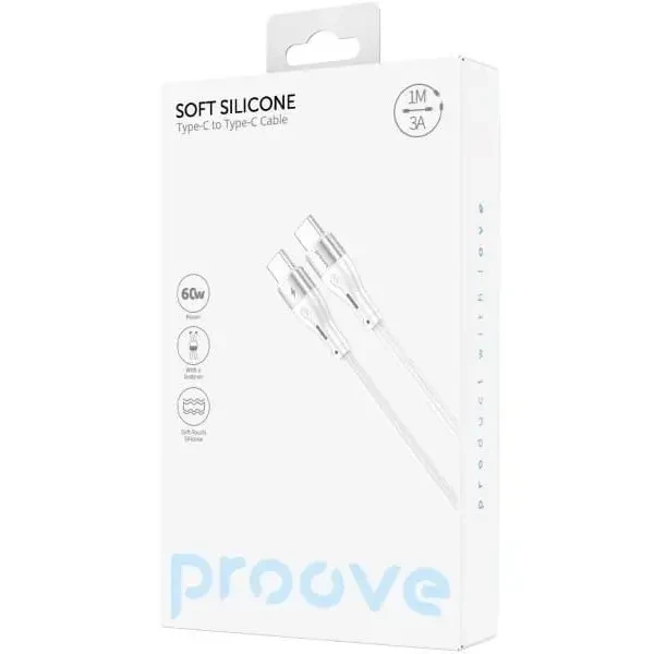 Кабель Proove Soft Silicone Type-C to Type-C 60W 1m White (CCSO60002202) 4