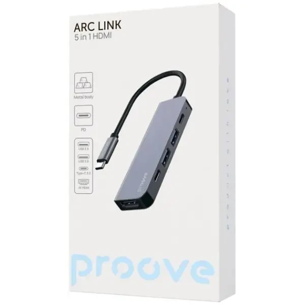 USB HUB Proove Arc Link 5 in 1 (2*Type-C3.0 + 2*USB3.0 + HDMI) Silver (HBAL00010604) 4