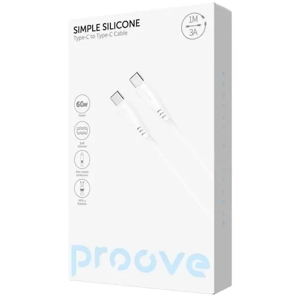 Кабель Proove Simple Silicone Type-C to Type-C 60W 1m White (CCSI60002202) 2