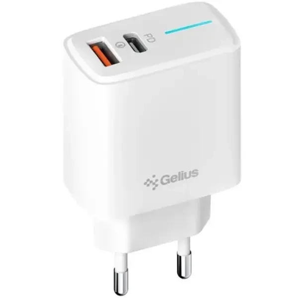 Мережевий зарядний пристрій Gelius Genesis Radiance GP-HC058 25W USB+Type-C QC PD + cable Gelius One Type-C to Type-C White 2