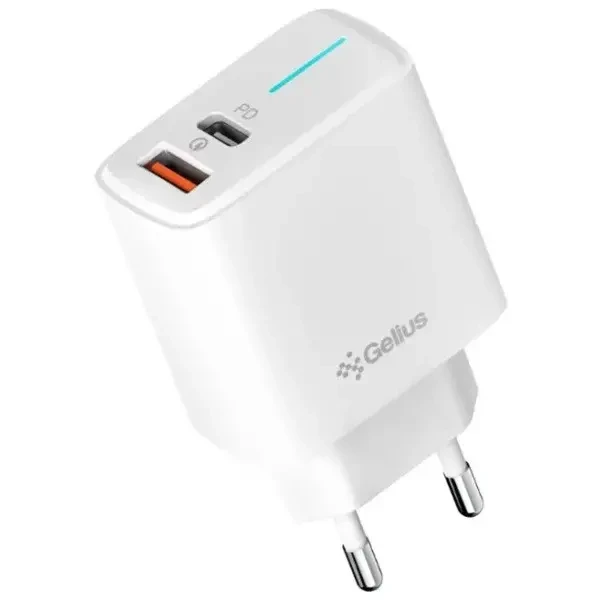 Мережевий зарядний пристрій Gelius Genesis Radiance GP-HC058 25W USB+Type-C QC PD + cable Gelius One Type-C to Type-C White 3