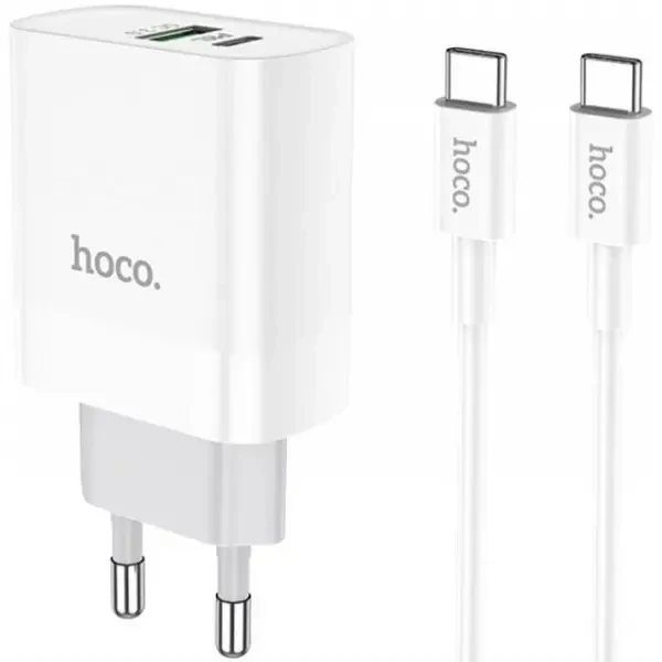 Мережевий зарядний пристрій Hoco C80A 2 USB 3.1A Type C White 2