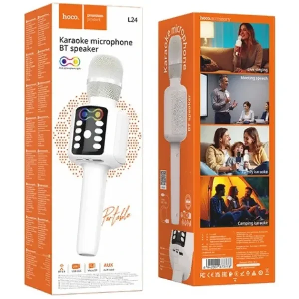 Мікрофон Hoco L24 Shine karaoke microphone 5W White 3