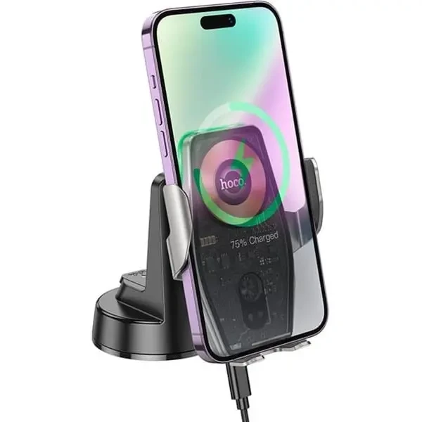 Автомобільний тримач Hoco HW27 Traveler infrared RGB wireless fast charging Metal Gray 2