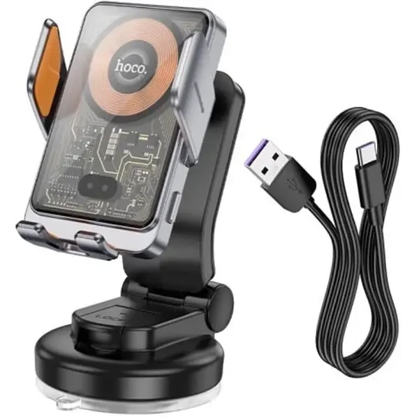 Автомобільний тримач Hoco HW8 Transparent Discovery Edition wireless fast charging Metal Gray 3