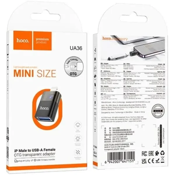 Адаптер Hoco UA36 Lightning male to USB female OTG Black 3