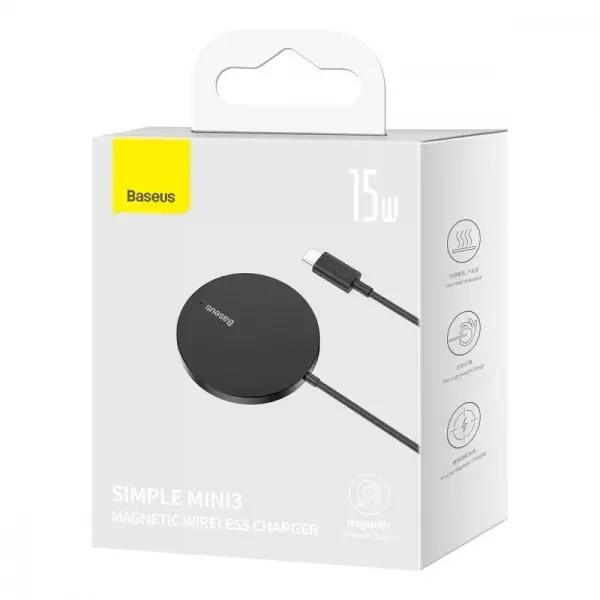 БЗП Baseus Simple Mini3 Magnetic Wireless Charger 15W Black (CCJJ040001) 2