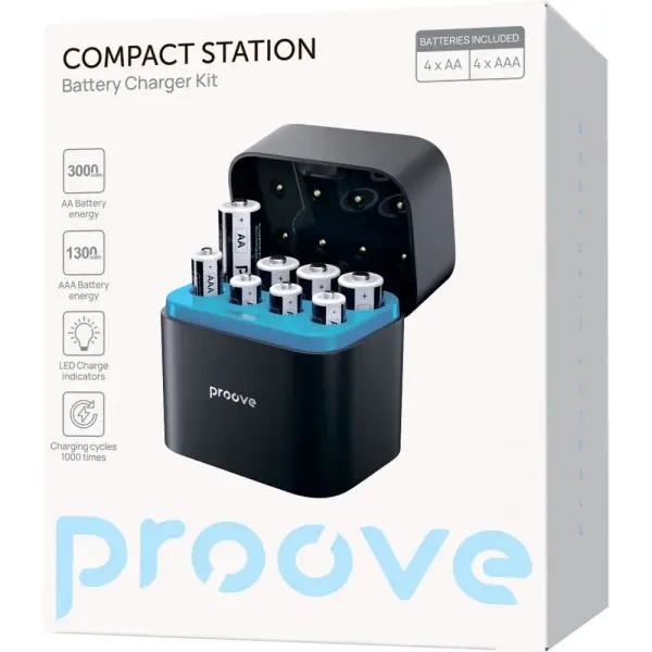 Зарядний Пристрій з АКБ Proove Compact Station 8pcs (4xAAA + 4xAA) Black (RBCS00000001) 2