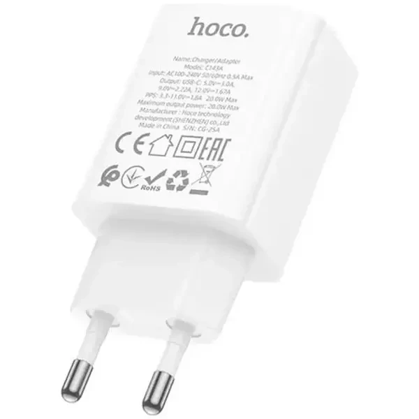 Мережевий зарядний пристрій Hoco 20W C143A White 2