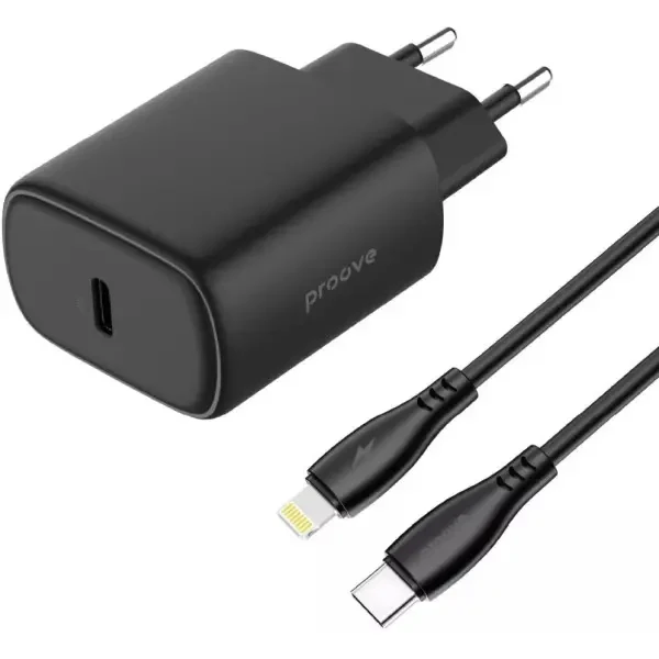 Мережевий зарядний пристрій Proove Silicone Power 2 20W (Type-C) + cable Type-C to Lightning 1m Black (WCSP22010001) 4