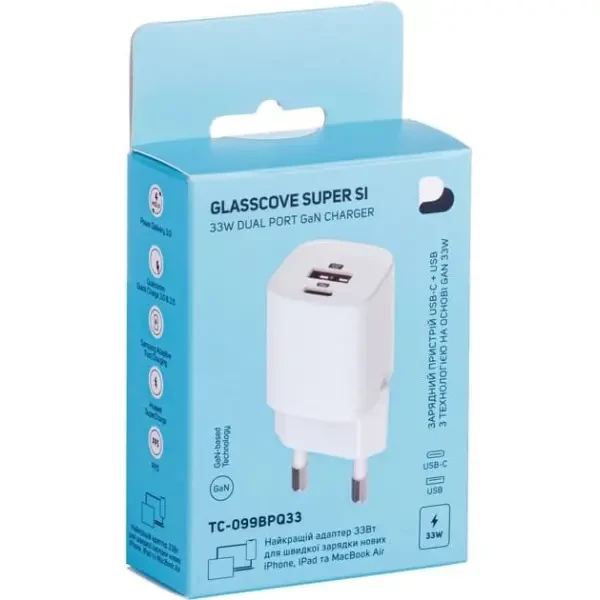 Мережевий зарядний пристрій Glasscove Wall Charger 33W USB+Type-C White 5