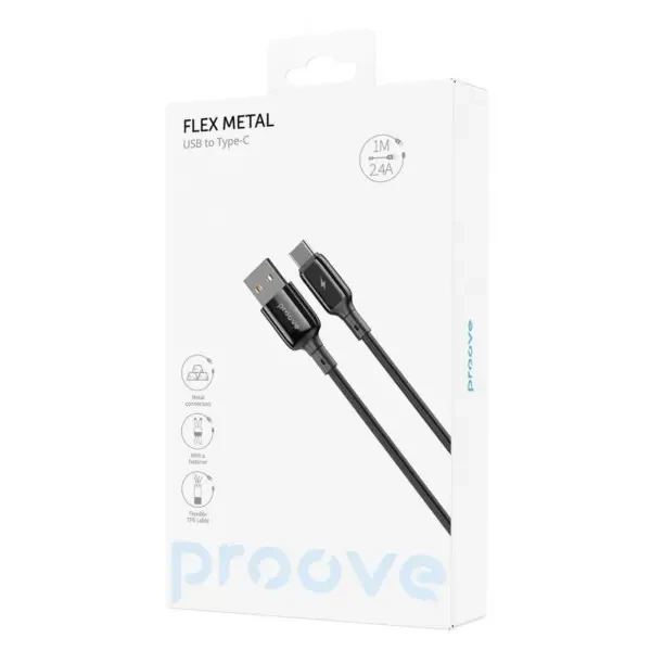 Кабель Proove Flex Metal USB to Type-C 2.4A 1m Black (CCFM20001201) 2
