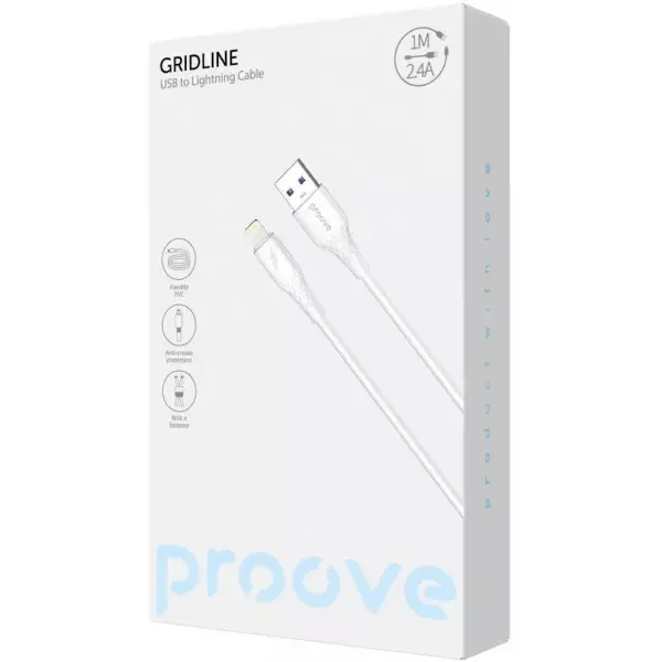Кабель Proove GridLine USB to Lightning 2.4A 1m White (CCGL12001102) 2