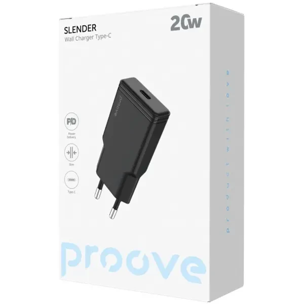 Мережевий зарядний пристрій Proove Slender 20W Type-C Black (WCSS20010001) 5
