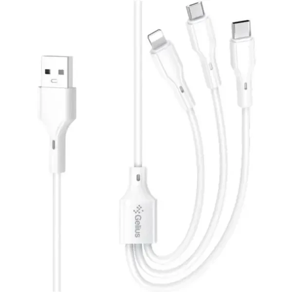 Кабель Gelius Voltix 3-in-1 Type-C to Type-C+MicroUSB+Lightnong 2.4A 1m (GP-UCN015) White