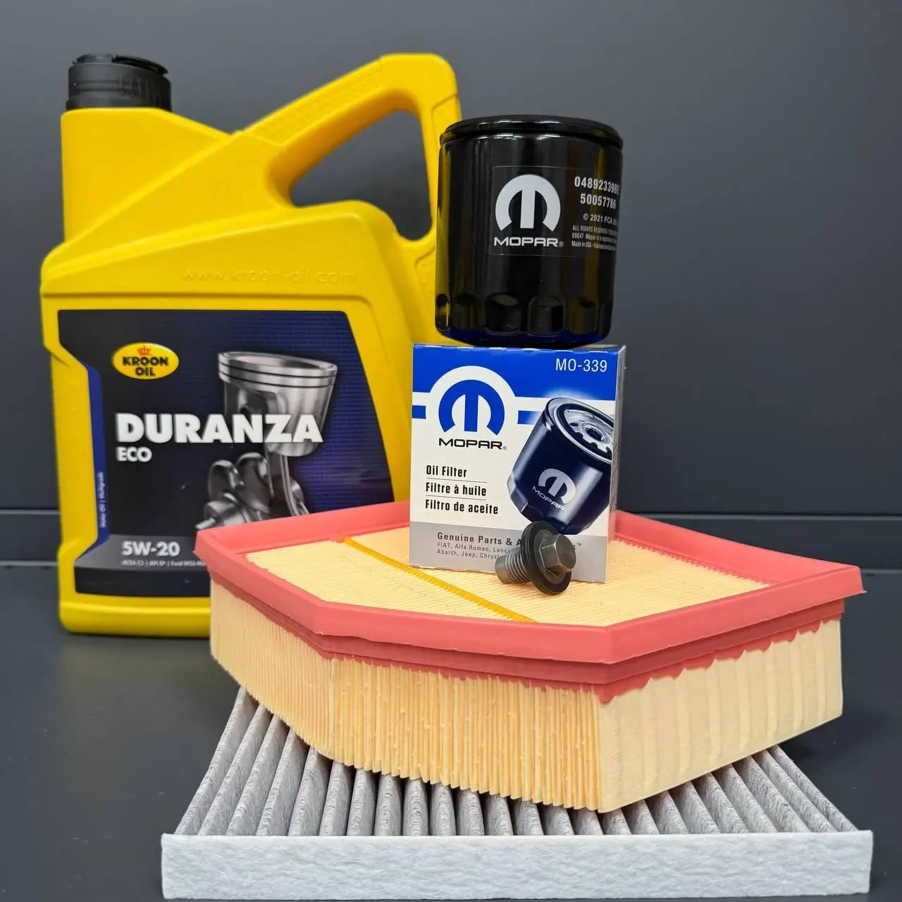 Комплект для ТО  KROON OIL 5w20 DODGE DART 2.0/2.4 (Масло, фільтр масляний, фільтр повітряний, фільтр салону вугільний, зливна