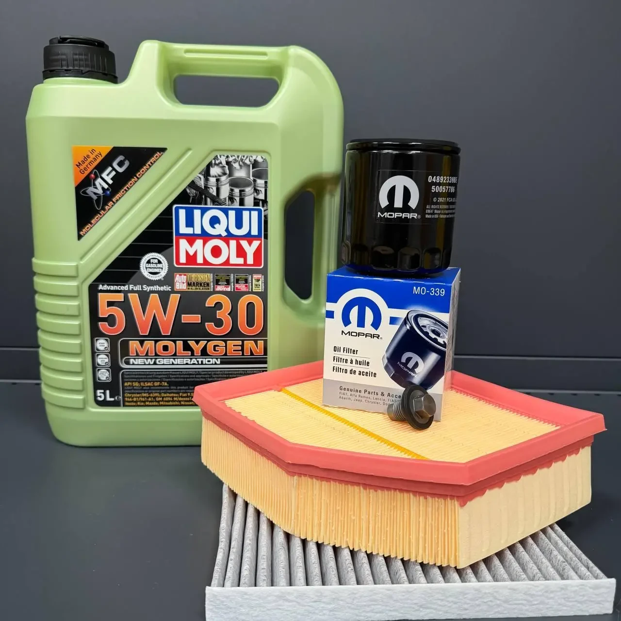 Комплект для ТО  Liqui Moly 5w30 DODGE DART 2.0/2.4 (Масло, фільтр масляний, фільтр повітряний, фільтр салону вугільний, зливна