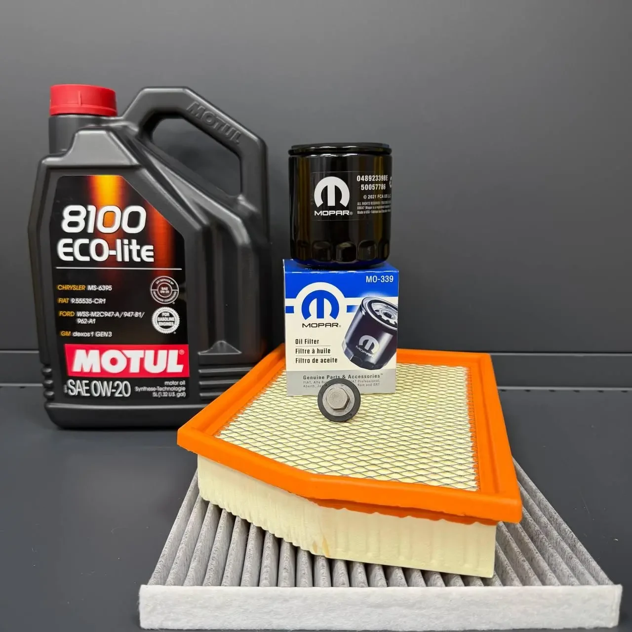 Комплект для ТО MOTUL Eco-Lite 0w20 Jeep Cherokee до рест -2018  2.4 (Масло, фільтр масляний, фільтр повітряний, фільтр салону